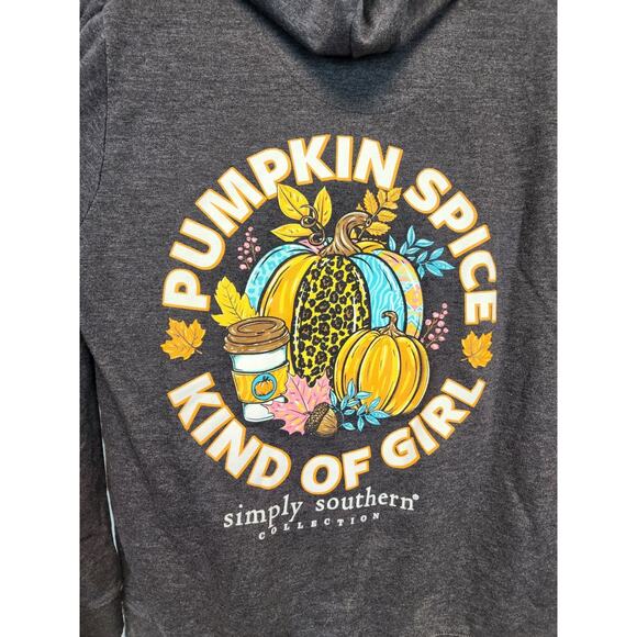 Simply Southern Pumpkin Spice Fall Hoodie Size M Gray Pullover Graphic Back - Picture 6 of 10